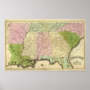 Affiches Carte Olney des États du Sud