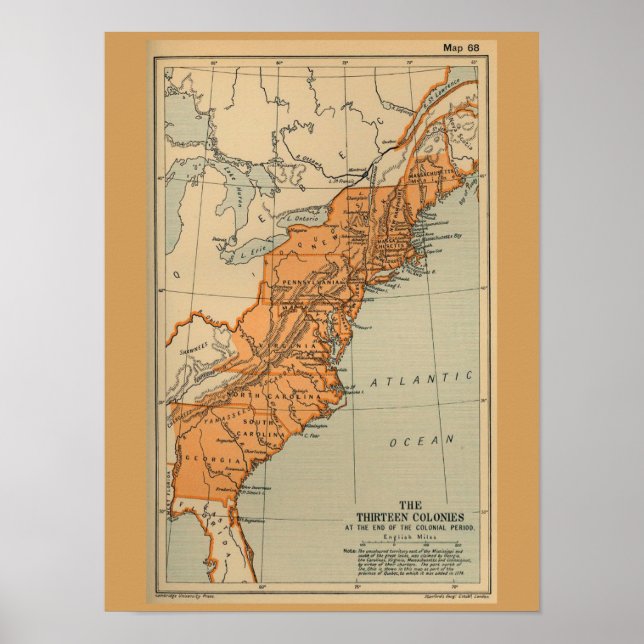 Affiches Carte originale des 13 colonies américaines (Devant)