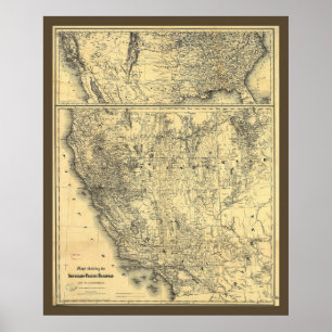 Affiches Carte Pacifique du sud du chemin de fer 1875