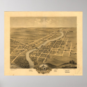 Affiches Carte panoramique antique d'Anoka Minnesota 1869