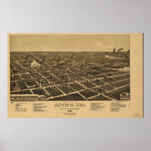 Affiches Carte panoramique antique d'Antigo le Wisconsin