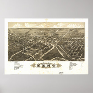 Affiches Carte panoramique antique de Kent Ohio 1882