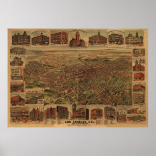Affiches Carte panoramique antique de Los Angeles la