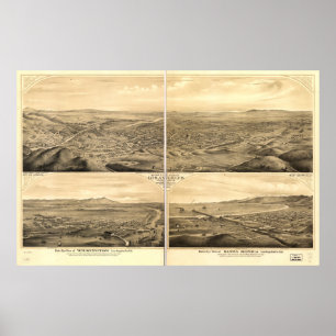 Affiches Carte panoramique antique de Los Angeles Père Noël