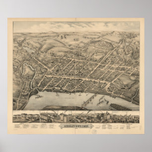 Affiches Carte panoramique antique de Middletown le