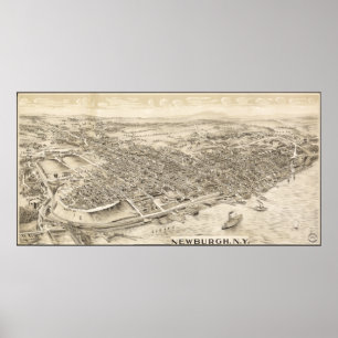 Affiches Carte panoramique antique de Newburgh New York