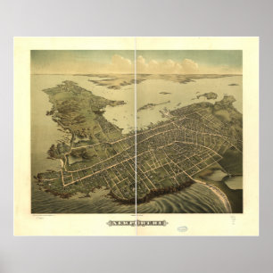 Affiches Carte panoramique antique de Newport Île de Rhode