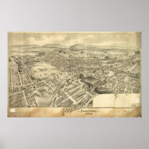 Affiches Carte panoramique antique de Scranton Pennsylvanie