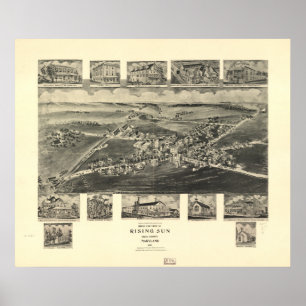 Affiches Carte panoramique antique de Soleil Levant le