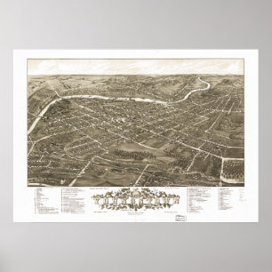 Affiches Carte panoramique antique de Youngstown Ohio 1882