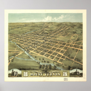 Affiches Carte panoramique antique du mont Vernon Ohio 1870