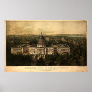 Affiches Carte panoramique antique Washington DC 1857