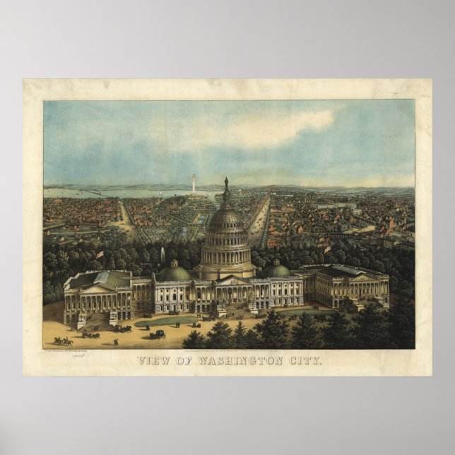 Affiches Carte panoramique antique Washington DC 1871 (Devant)