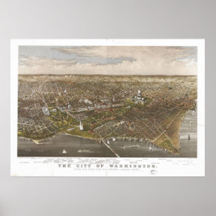 Affiches Carte panoramique antique Washington DC 1880