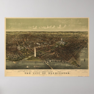 Affiches Carte panoramique antique Washington DC 1892