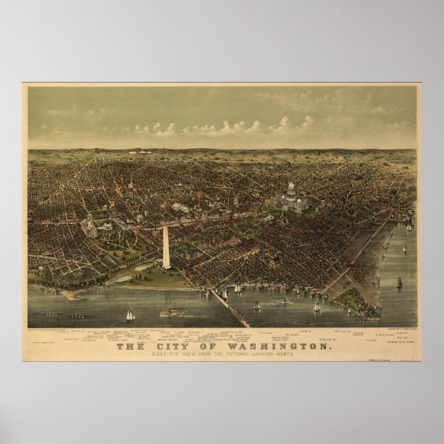 Affiches Carte panoramique antique Washington DC 1892 (Devant)