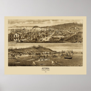 Affiches Carte panoramique Astoria Oregon 1883