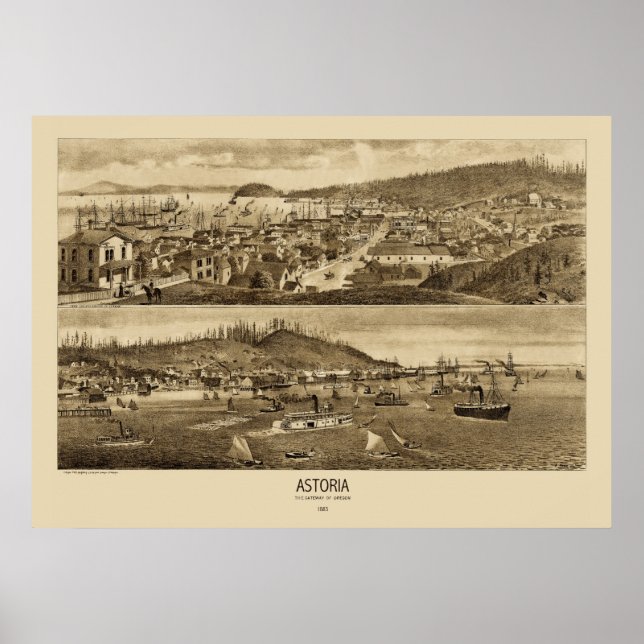 Affiches Carte panoramique Astoria Oregon 1883 (Devant)