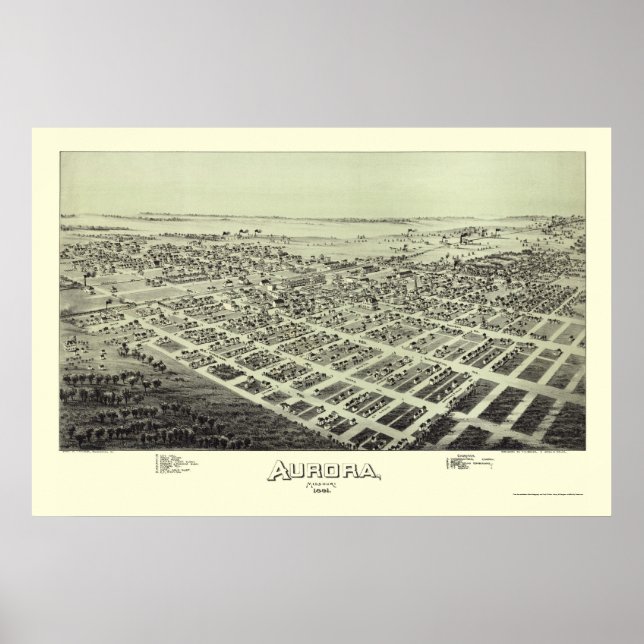 Affiches Carte panoramique d'Aurora, MO - 1891 (Devant)