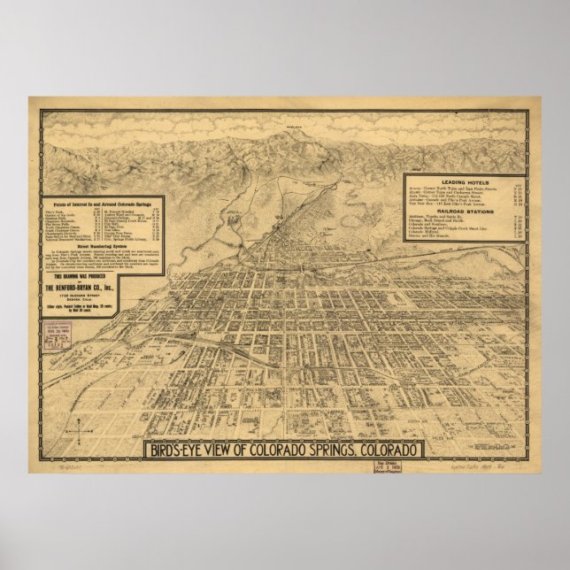 Affiches Carte panoramique de Colorado Springs 1909 (Devant)