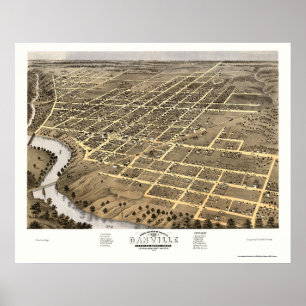 Affiches Carte panoramique de Danville, IL - 1869