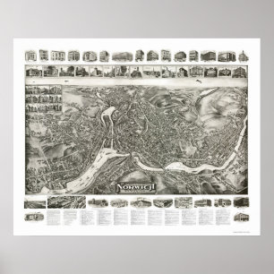 Affiches Carte panoramique de Norwich CT - 1912
