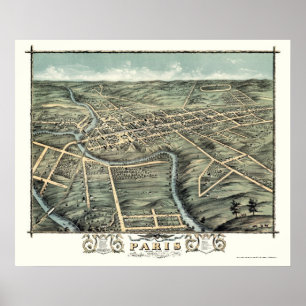 Affiches Carte panoramique de Paris, KY - 1870