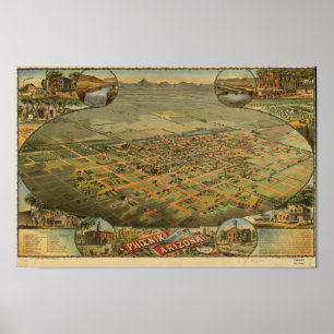 Affiches Carte panoramique de Phoenix Arizona 1885