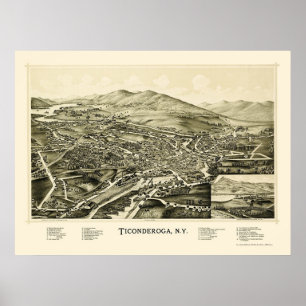 Affiches Carte panoramique de Ticondéroga, NY - 1891