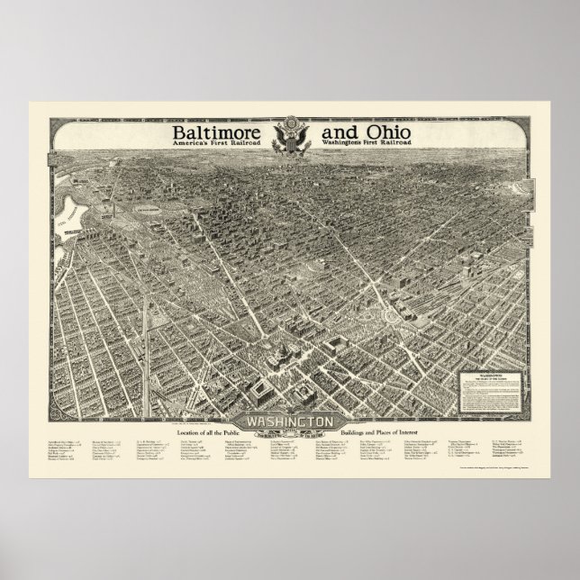 Affiches Carte panoramique de Washington, DC - 1923 (Devant)