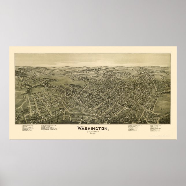 Affiches Carte panoramique de Washington, PA - 1897 (Devant)