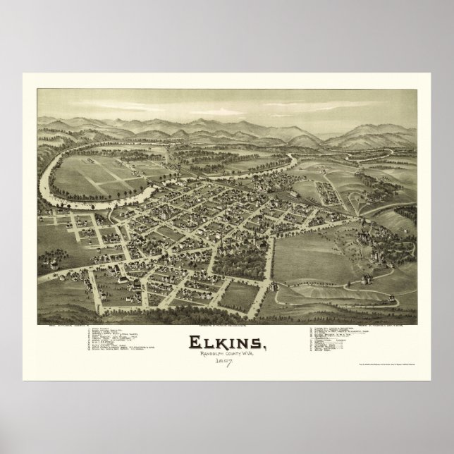 Affiches Carte panoramique d'Elkins, WV - 1897 (Devant)