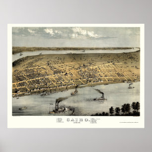 Affiches Carte panoramique du Caire, IL - 1867