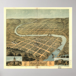 Affiches Carte panoramique Frankfort Kentucky 1871