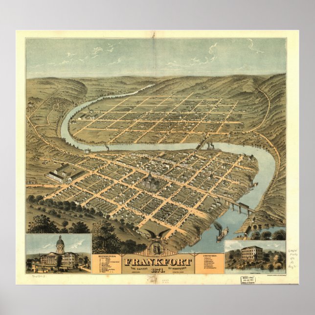 Affiches Carte panoramique Frankfort Kentucky 1871 (Devant)