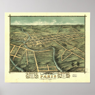 Affiches Carte panoramique Paris Kentucky 1870