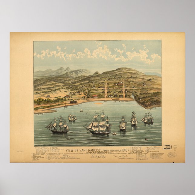 Affiches Carte panoramique San Francisco California 1846 (Devant)