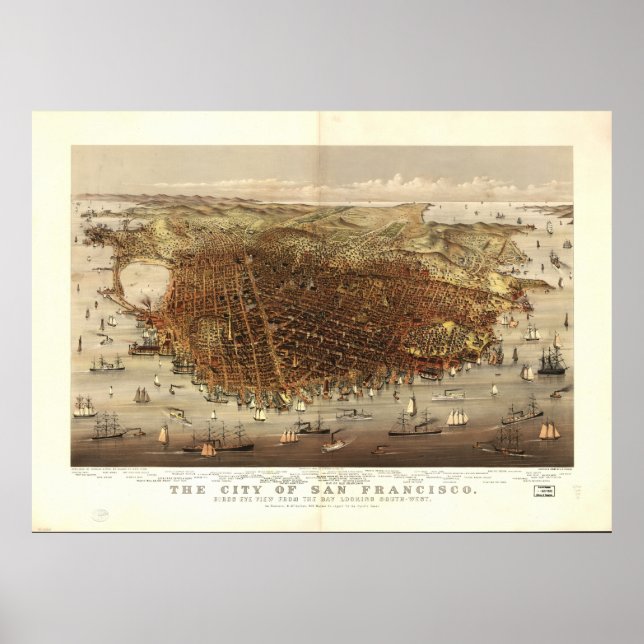 Affiches Carte panoramique San Francisco California 1878 (Devant)