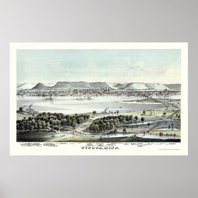 Affiches Carte panoramique Winona, MN - 1874 (Devant)