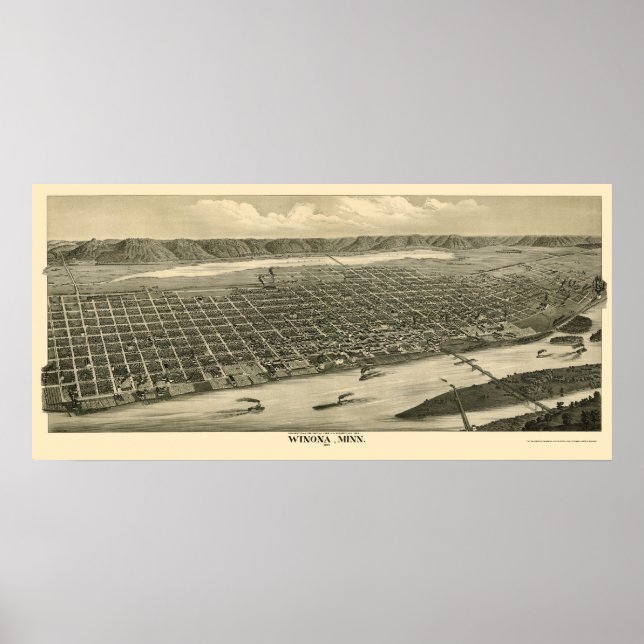 Affiches Carte panoramique Winona, MN - 1889 (Devant)