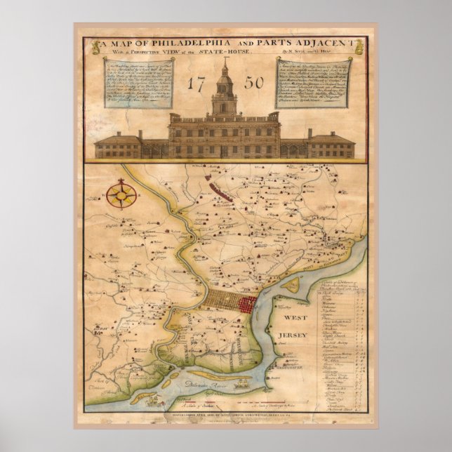 Affiches Carte Philadelphie 1750 réplique (Devant)