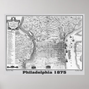 Affiches Carte Philadelphie 1875, réplique Grey