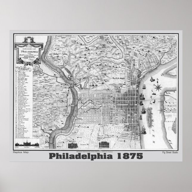 Affiches Carte Philadelphie 1875, réplique Grey (Devant)