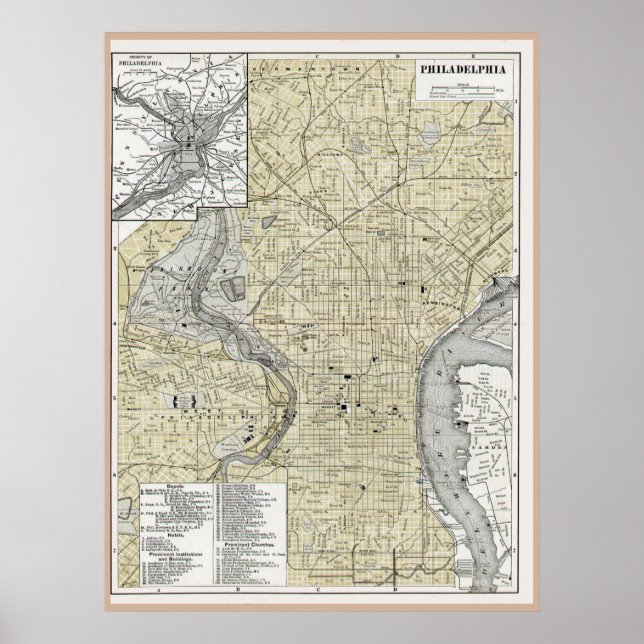 Affiches Carte Philadelphie 1895 réplique (Devant)