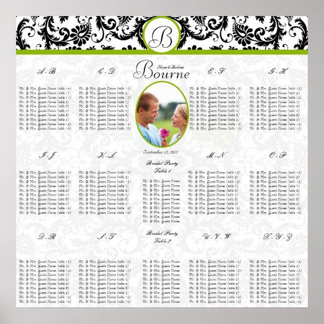 Affiches Carte photo Mariage noir blanc vert (Devant)