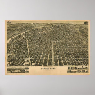 Affiches Carte picturale Vintage de Denver CO (1889)
