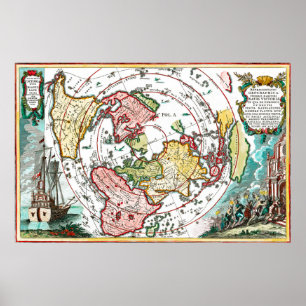 Affiches Carte plate de la terre de voyage de Magellan