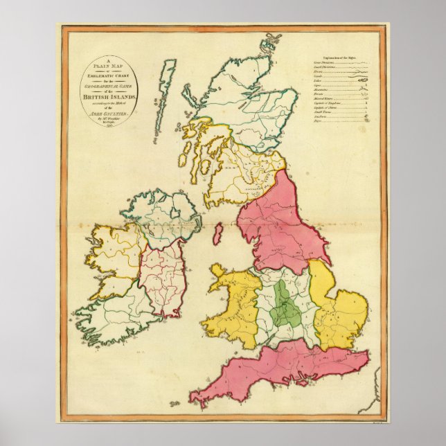 Affiches Carte plate Îles britanniques (Devant)