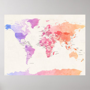 Affiches Carte politique pour aquarelle du monde