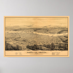 Affiches Carte Portland OU Panoramique NUMÉRIQUEMENT REMAST